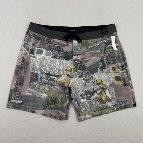 RVCA Mens 38 Boardshorts 17” Short Length Abstract Collage Print Swim Trunks - Picture 3 of 13